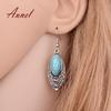 Artificial Turquoise Openwork Carved Drop Dangle Hook Earrings