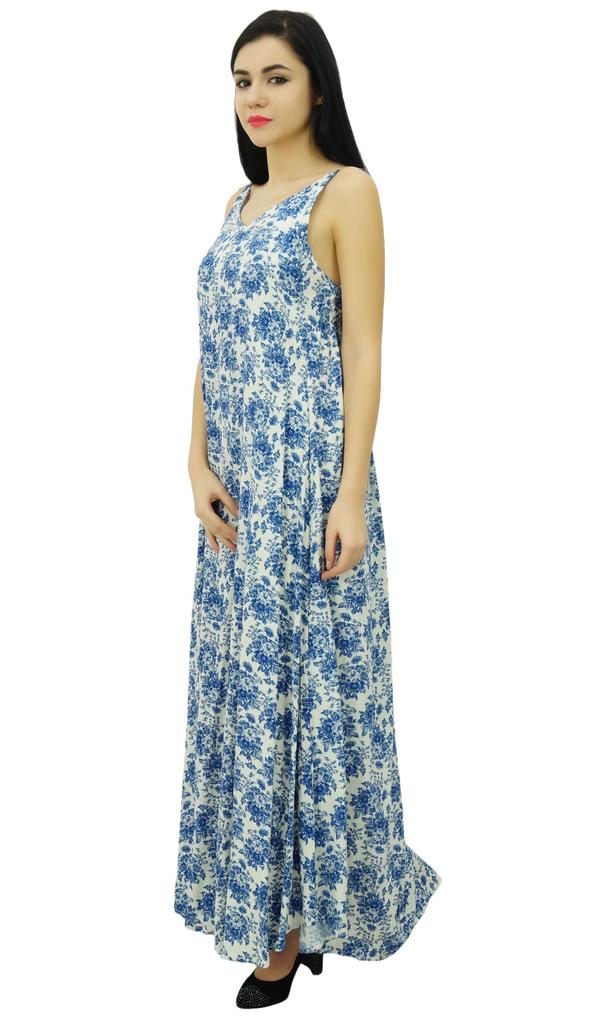 Bimba Women's Spaghetti Strap Maxi Dress for Summer Beach Wear Printed