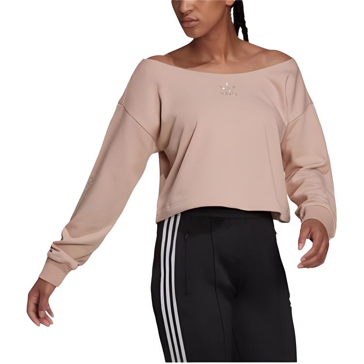 Adidas Letter Logo Casual Sports Drop Shoulder Short Sweatshirt Women sweatshirt Gray Pink HF6774