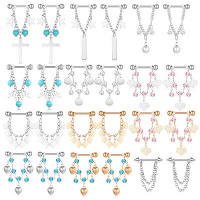 1pc Sexy Chain Nipple Ring 14G Barbell Star Shield Body Jewelry Women Piercing