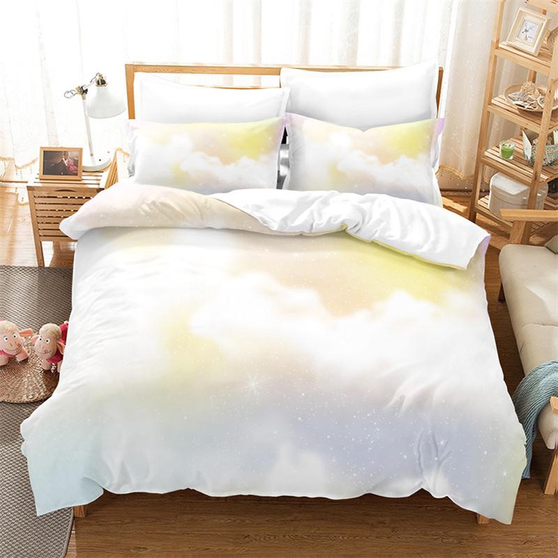 Dream Cloud Bedding Collection Rainbow Sky Pink Blue Duvet Cover Queen Microfiber Comforter Cover For Kids Teens Adults Bedroom Decor