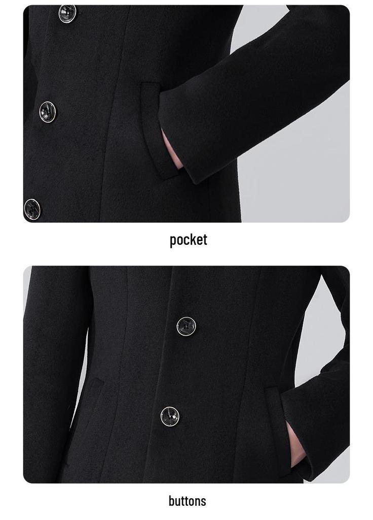 Women's Mid-Length Woolen Coat with Cotton Padding - Unisex Workwear for Autumn and Winter