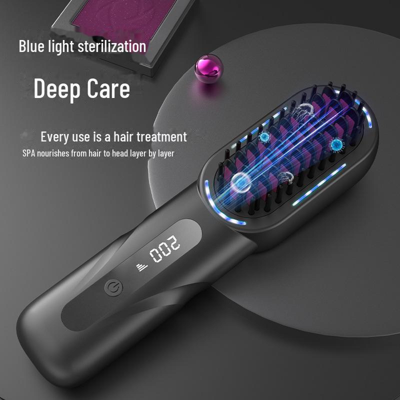 Tragbarer kabelloser Doppelfunktions-Haarkamm: Schonend für das Haar, Glätten oder Locken, Wiederaufladbar für den Gebrauch im Wohnheim