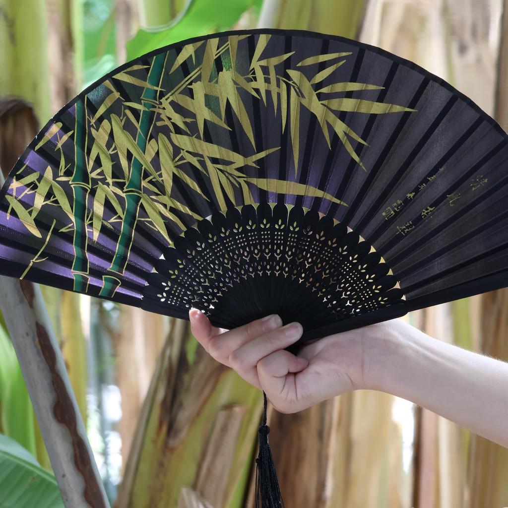 Folding Japanese for Festivals and Fireworks Japanese Beautiful Gold Bamboo [DERAYEE] Fan, Bamboo, Style, Summer, Stylish, Handheld, Displays,