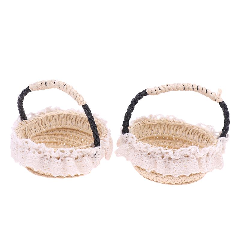 Dollhouse Hand-Woven Flower Basket Mini Furniture Basket Dollhouse Picnic Basket one size