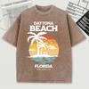 Daytona Beach Florida Wide Open Fun Print Snow Wash Mens T-Shirt O-Neck Tee Soft Cotton Top Trendy Unisex Short Sleeve