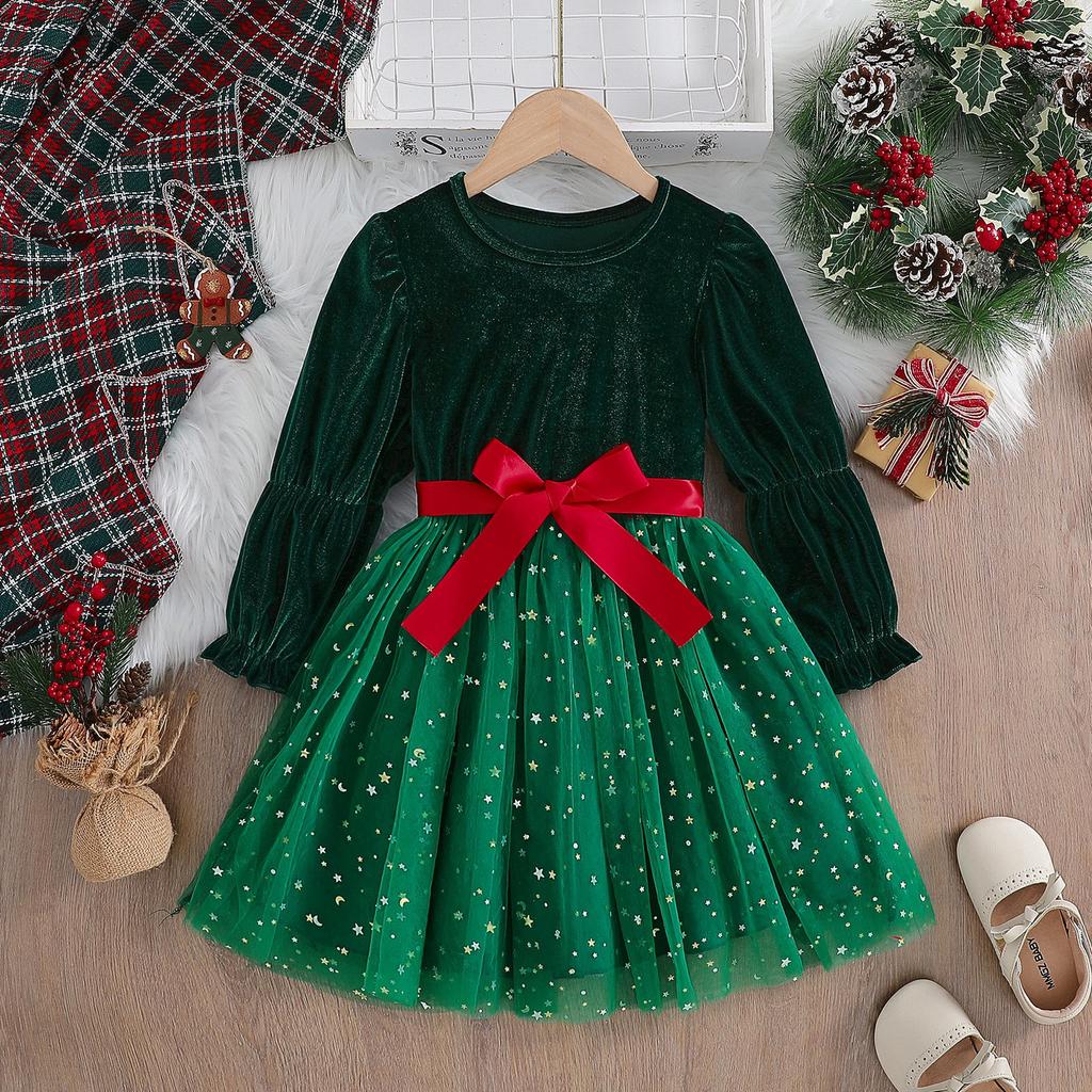 Girls Long Sleeve Princess Dress Autumn Spring Kids Christmas Party Elegant Gown Baby Toddler Formal Wear