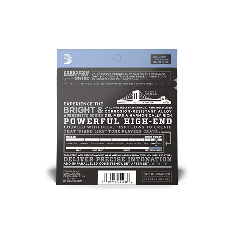 D'Addario ProSteel Long Scale 5-String Bass Strings .045-.130 EPS170-5 [Domestic Genuine Product]
