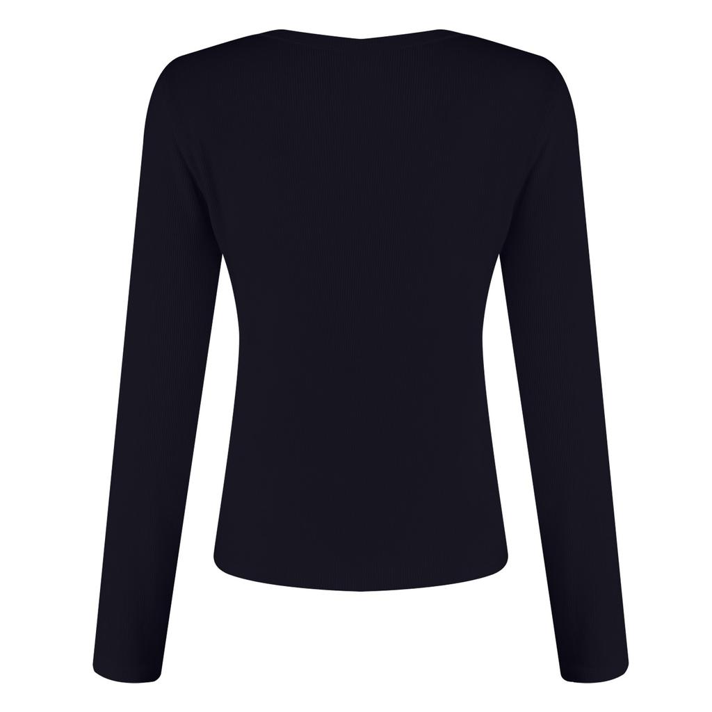 Mote dame V-hals langermet slim ribbestrikket T-skjorte ensfarget topper