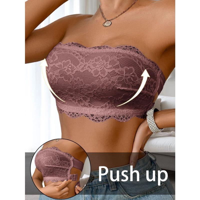 Reggiseno a fascia da donna in raso e pizzo senza spalline, schiena scoperta, sexy, senza imbottitura, intimo invisibile