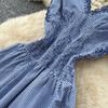 Korean Fashion High-Waisted A-Line Maxi Dress Summer V-Neck Sleeveless Lace-Panel Checkered Elegant Long Dress for Women