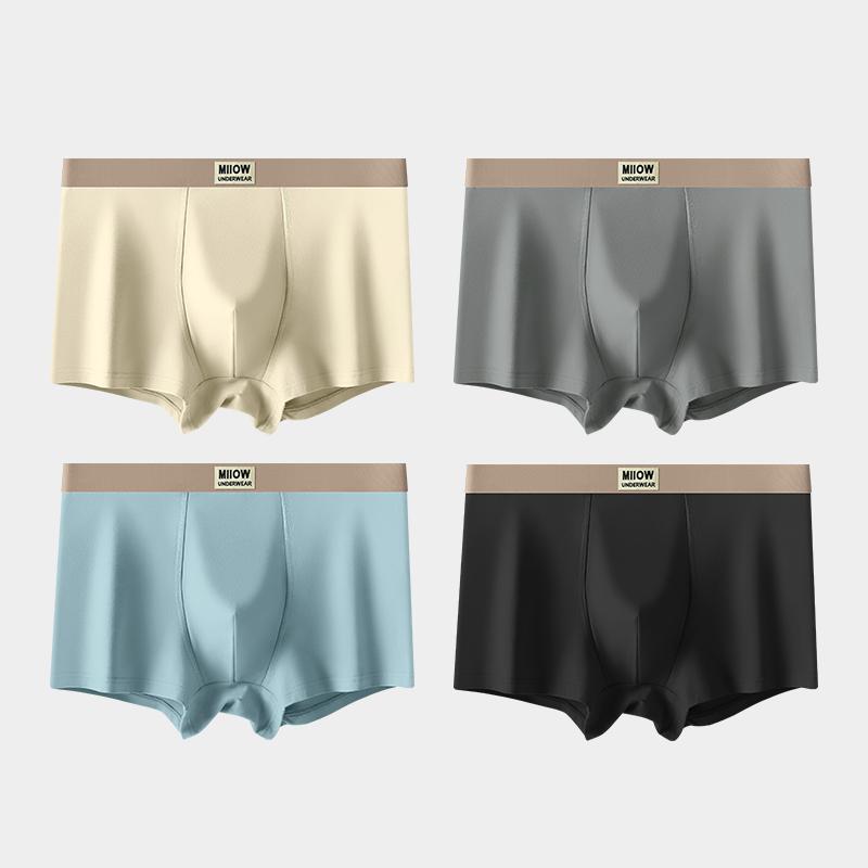 MiiOW 4Pcs Men's Underwear Graphene Antibacterial Underwear Soft and Comfortable Cotton Underwear Ice Silk Flat Corner Underwear L-5XL