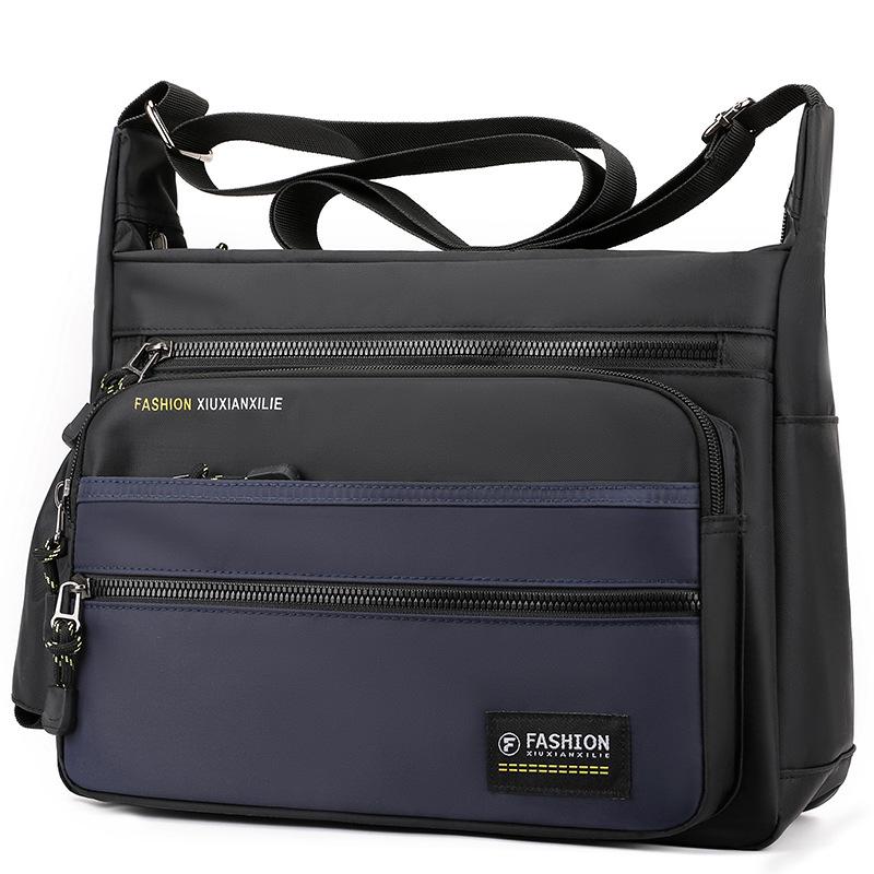 Korean Style Men's Oxford Cloth Shoulder Bag - Large Capacity, Five-Layer Zipper, Crossbody Backpack