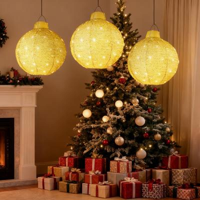 3 Stück Outdoor Hängende Weihnachtsbeleuchtung LED Beleuchtete Ornamentkugeln mit 8 Beleuchtungsmodi und Timer Festliche Paillettenkugel für Veranda Gartendekor