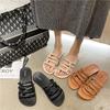 Korean Version of One-character Hollow Slippers Female Outer Wear Fairy Style Home Simple Flat-bottomed Slippers Casual Open-toed Cool Slippers