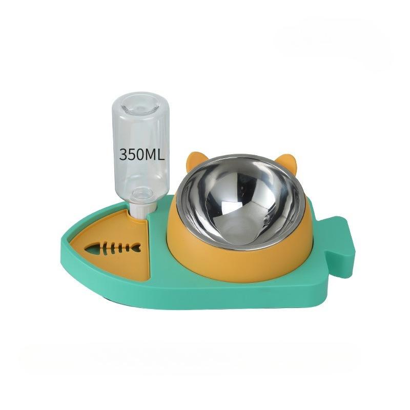 Napf für Katzen und Hunde mit einem automatischen Wasserspender und einem Fach für langsames Fressen