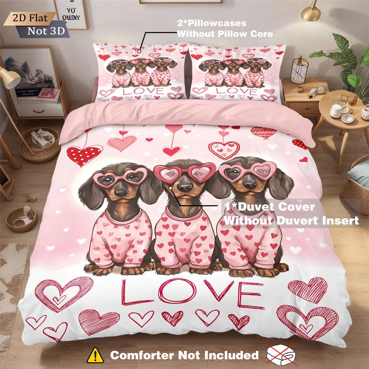 

Comforter 3Pcs Valentine S Day Romantic Love Pink Sausage Dog Printed Chipless Quilt Set Multi Size Bedroom Bedding Festival Decoration Comforter (quilt)-EU Single(135*200cm)3pcs