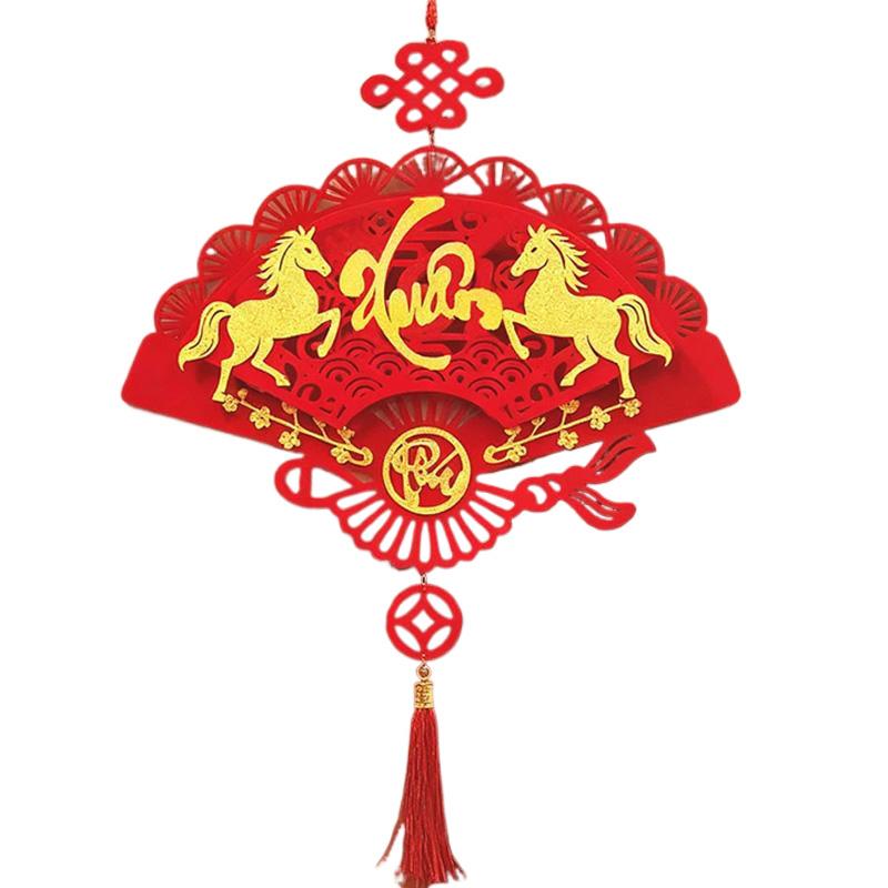 1PC Blessing Good Fortune Vietnamese Luck Red Lunar New Year Hangable Decor Fan Ornament Vietnamese Letters Tassels