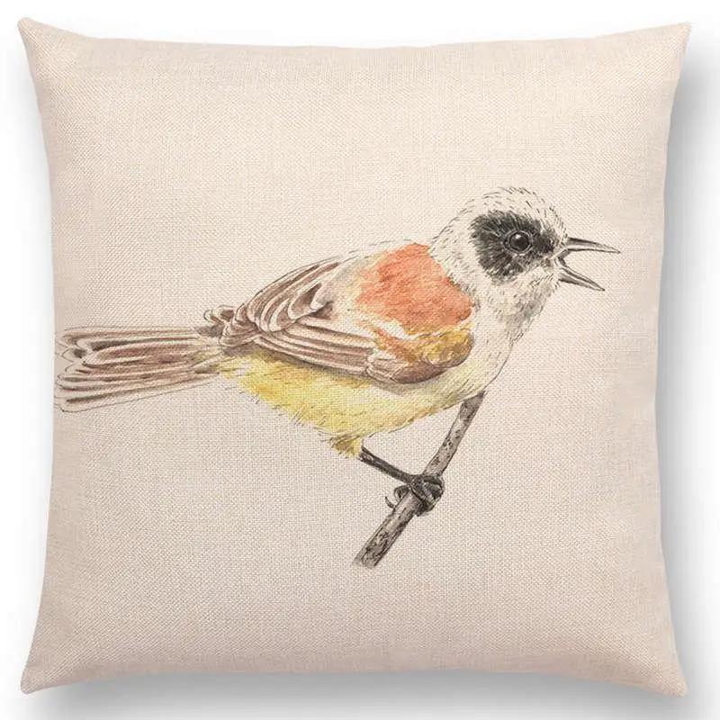 Newest Birds Painting Cushion Cover Robin Titmouse Toucan Fairy Sparrow Firecrest Cardinal Bullfinch
