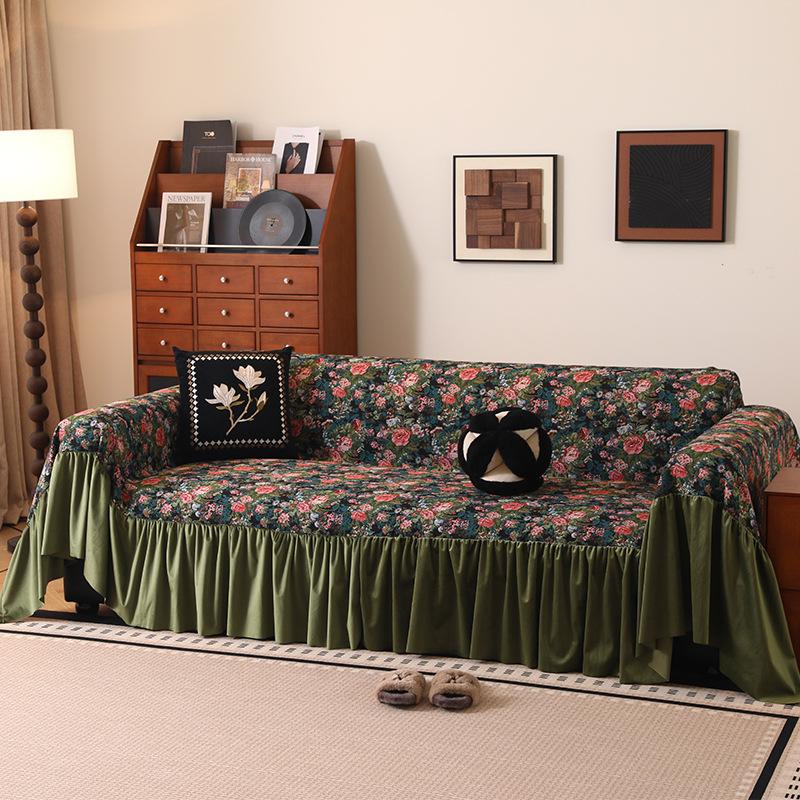 American Country Floral Print Sofa Cover Slipcouch Full Protection Cotton Linen Style All Season Cushion 180*130cm