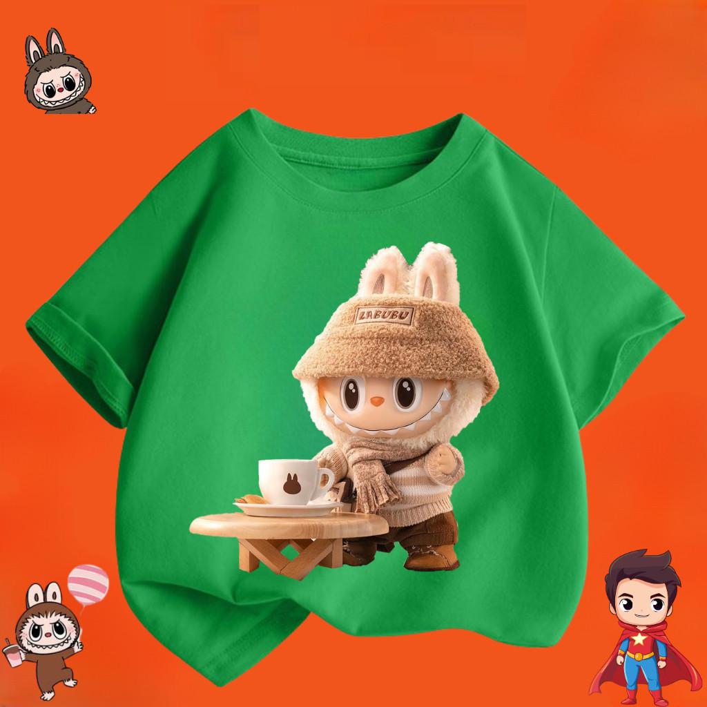 Children's Labubu T-shirt Cartoon Print Girl Short Sleeved Round Neck Top New Fashionable Loose T-shirt