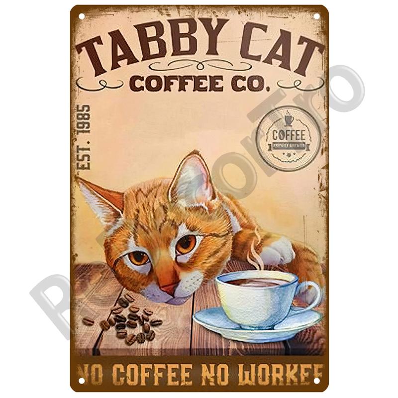 Retro Black Cat Metal Vintage Poster Funny Dog Wall Art Pet Sign Cafe Mural Plaque Metal Sign Tin Sign Plate Bathroom Home Decor