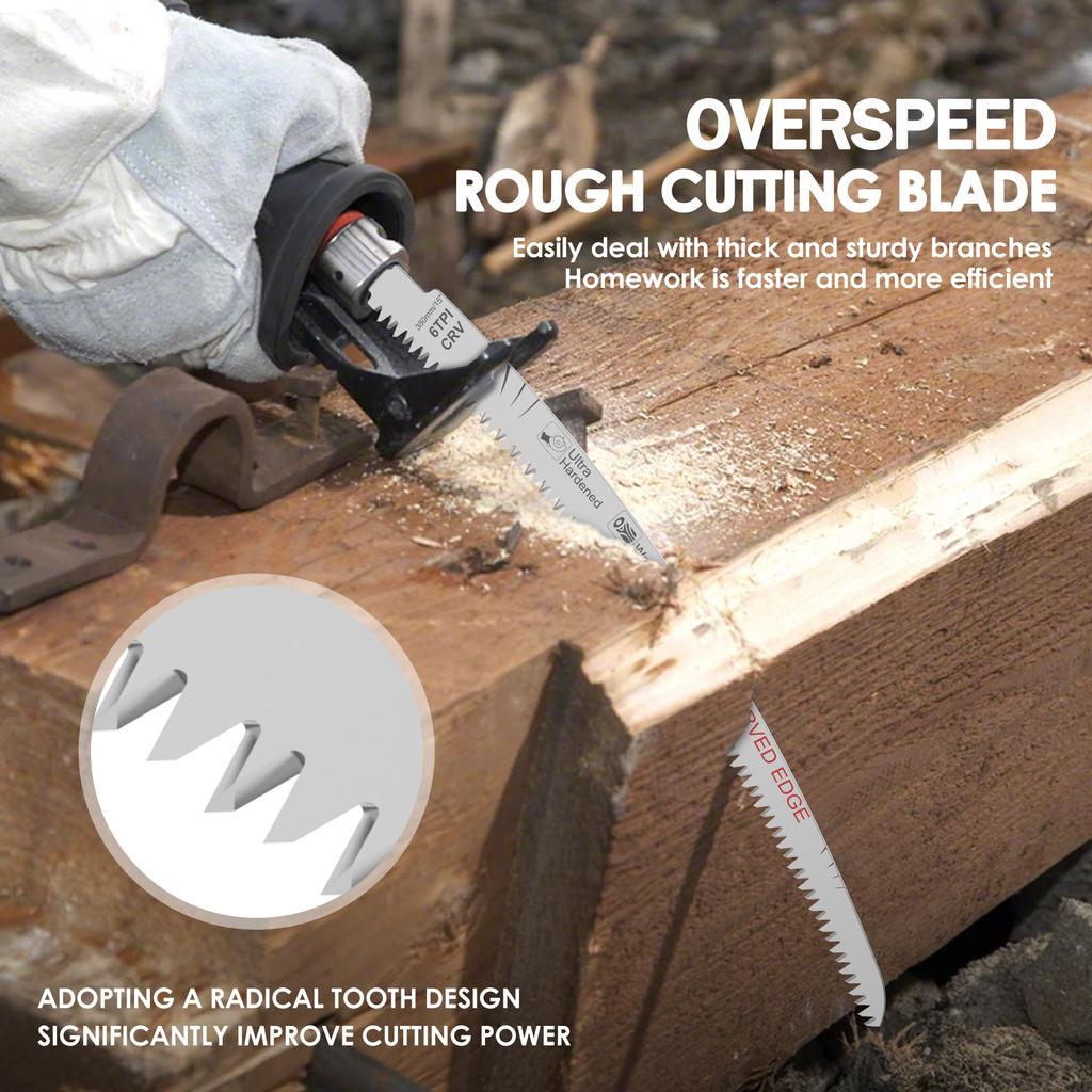 3/6Pcs Arc Edge Reciprocating Saw Blade 6TPI 14.4 Inch Chrome Vanadium Steel Wood Pruning Saw Blade for Cutting Wet and Dry Wood