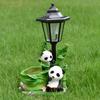 Outdoor Solar Powered Panda Family Statue Resin Garden Decor Yard Patio Lawn Ornament