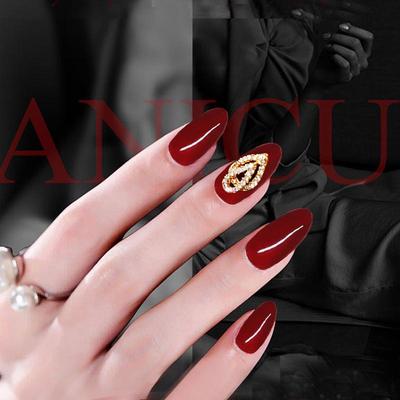 24pcs Red Nails Stciker Wearing Fake Nail Burgundy Nail Art Quick Nails