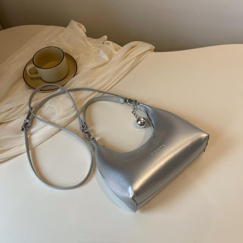 

Solid color trendy personality daily commute handbag simple casual shoulder bag niche design messenger bag серебряный