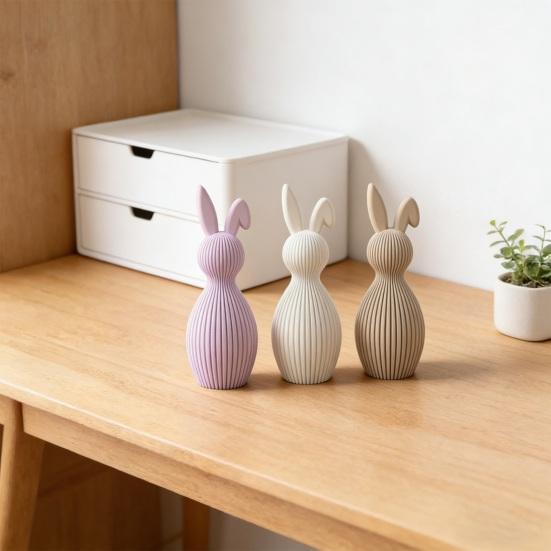 Hase Figur 3D Gedruckt Gerippte Textur Kaninchen Statue mit Gefaltetem Ohr Design für Zuhause Tischplatte Bücherregal Dekoration