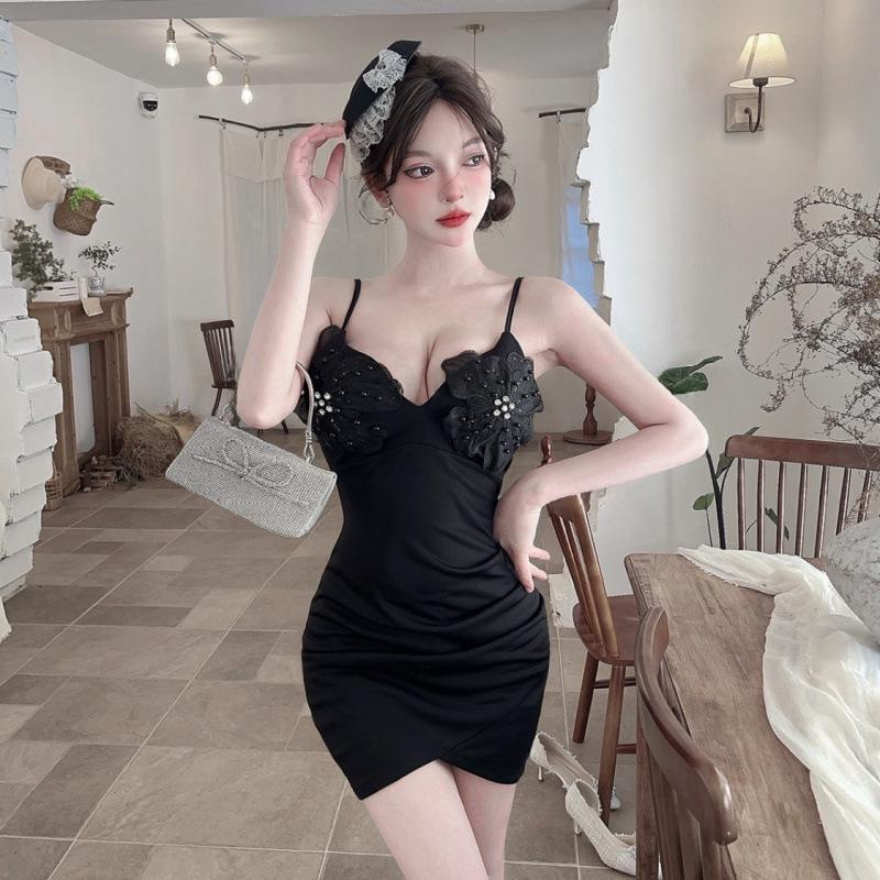 2026 Nightclub Hot Girl Low-Cut V-Neck Floral Bodycon Spaghetti Strap Dress