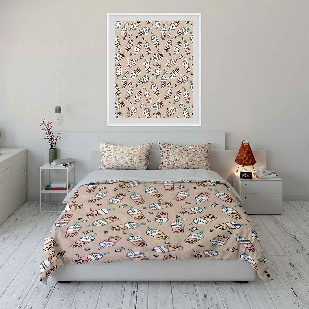 Bubble Tea Trio For Daily Enjoyment  Kid'S And Adults' Bedroom Decor, Exquisite Three-Piece Bedding Set Gift