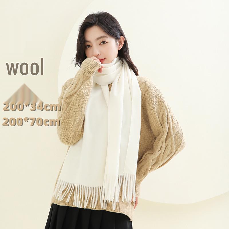 High-End Women's White Cashmere Wool Scarf Shawl - Winter 2025 Collection