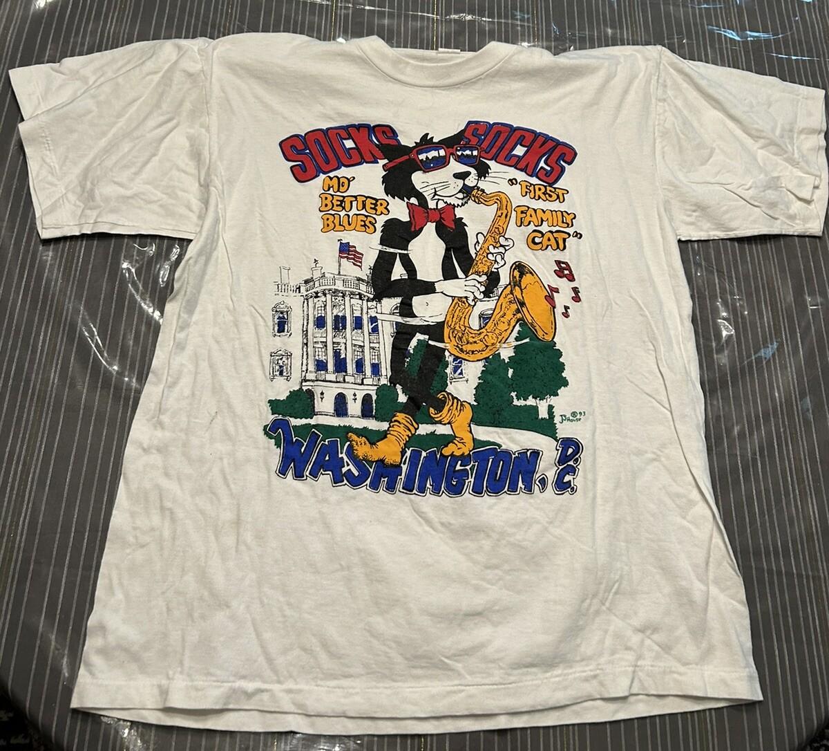 Vintage 90s 1993 Socks The Cat T-shirt Large First Bill Clinton Jazz Blues RARE L