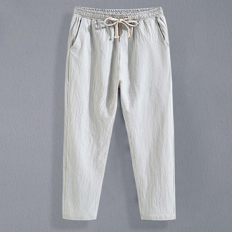 Men's Summer Cotton-Linen Cropped Pants - Loose Straight-Fit, Lightweight Casual Trousers