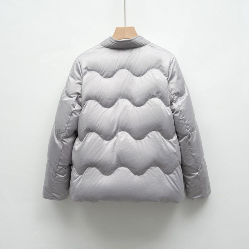 Down Jacket New National Standard 90 Down Casual Autumn and Winter Satin Simple Solid Color V-neck Loose Coat
