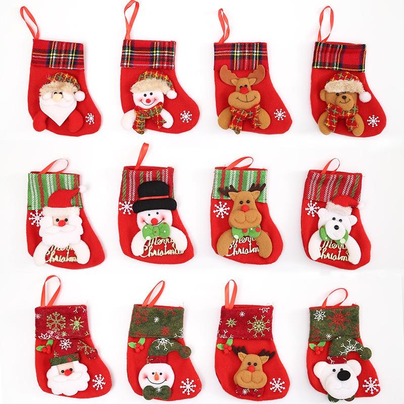 Cartoon Christmas Stocking Gift Bag Plush Candy Christmas Sock Santa Claus Elk Deer Christmas Stockings Christmas Accessories