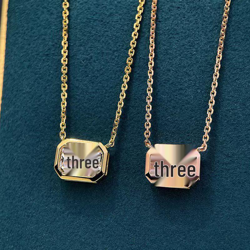 S925 Sterling Silver Geometric Moissanite Rectangular Pendant Necklace