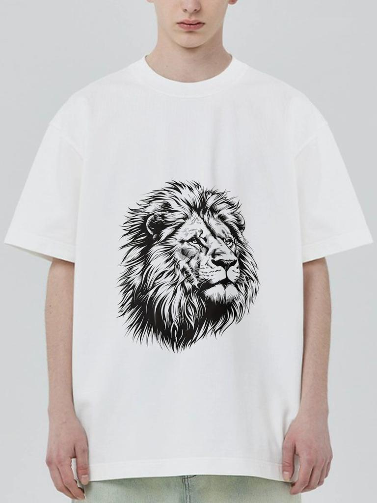 Svart T-shirt med lejontryck för fritidsbruk