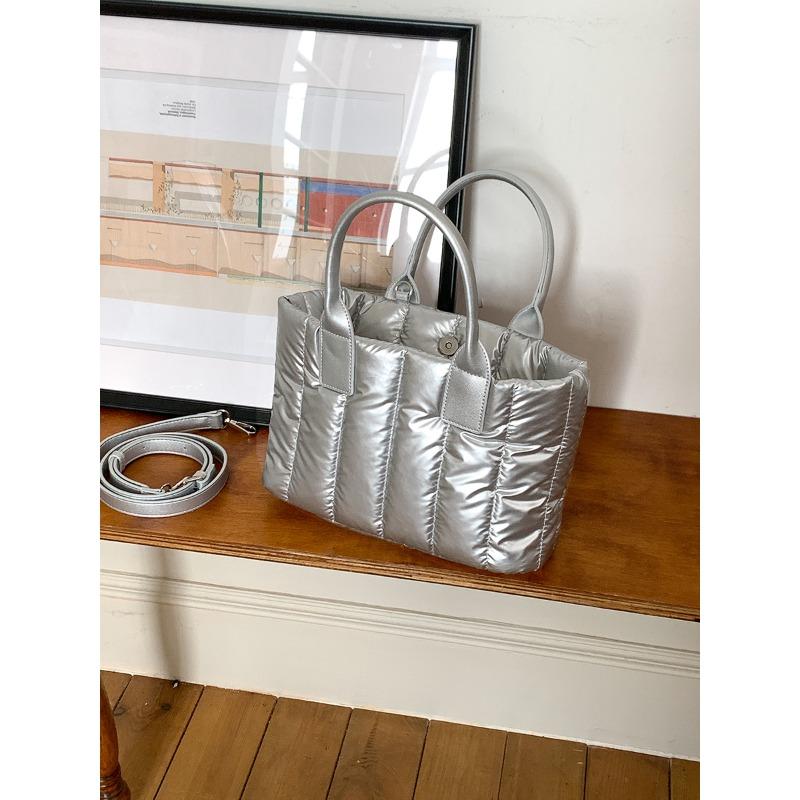 

Cotton clothing handbag large capacity tote bag commuter solid color striped shoulder messenger bag bag women серебряный