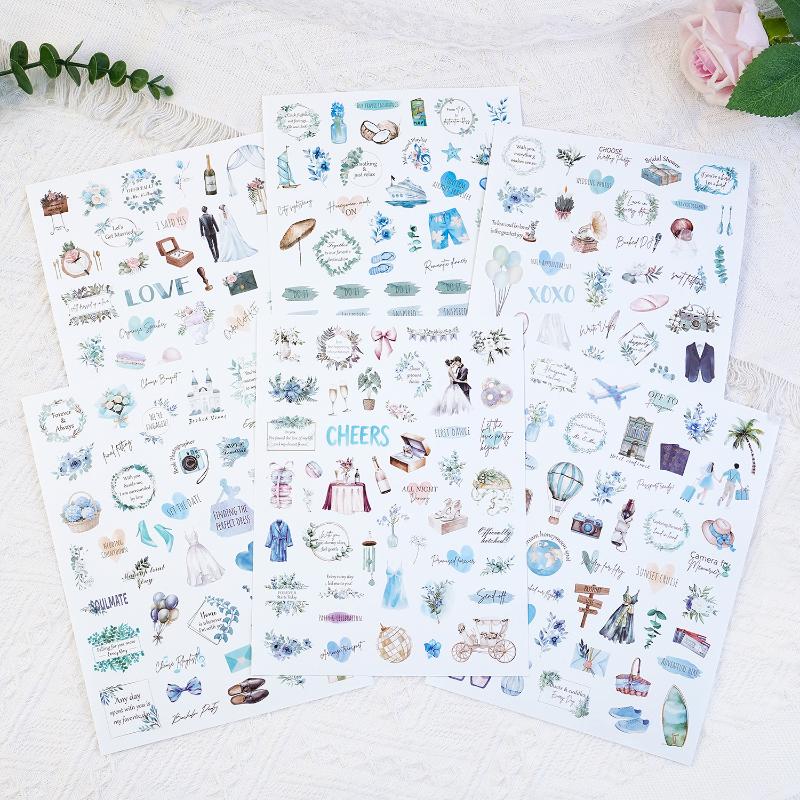 New 6-Sheet Wedding Bliss Stickers - Romantic Self-Adhesive Decor for Journal, Wedding Plan & Scrapbooking DIY