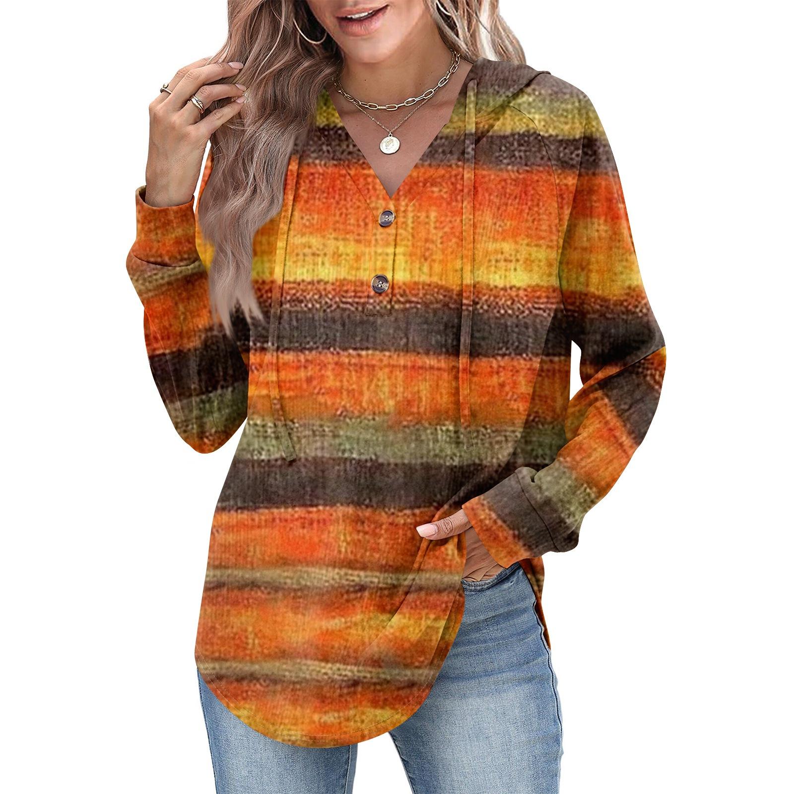 

Женская мода, женский легкий пуловер с длинными рукавами и карманами, толстовка с капюшоном в стиле консервативного стиля S оранжевый