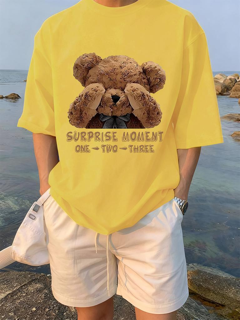 One Two Three Teddy Bear Printing TShirts Womens Summer Cotton Short Sleeve Tees Loose ONeck Soft Tops Basic Woman Clothes