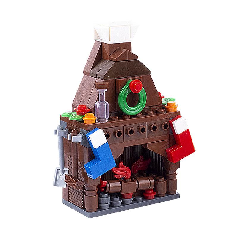 

Совместимый рождественский домик для елки, праздничные подарки, сани, лось, винный шкаф, камин, сборный строительный блок из мелких частиц