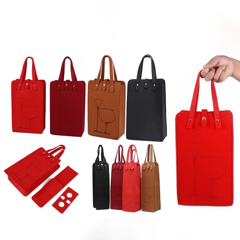 Felt Wine Bottle Bag Double Bottles Great Load Bearing Handheld Beverage Packaging Handbag Gift Wrap Storage Pouch Wine Tote Bag
