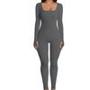 European and American Women’s Ribbed Square Neck Slimming Jumpsuit – New Autumn/Winter Collection