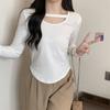 Autumn New Korean Style Solid Color Student Top Slim Sexy Short Base Shirt Long Sleeve T-shirt for Women