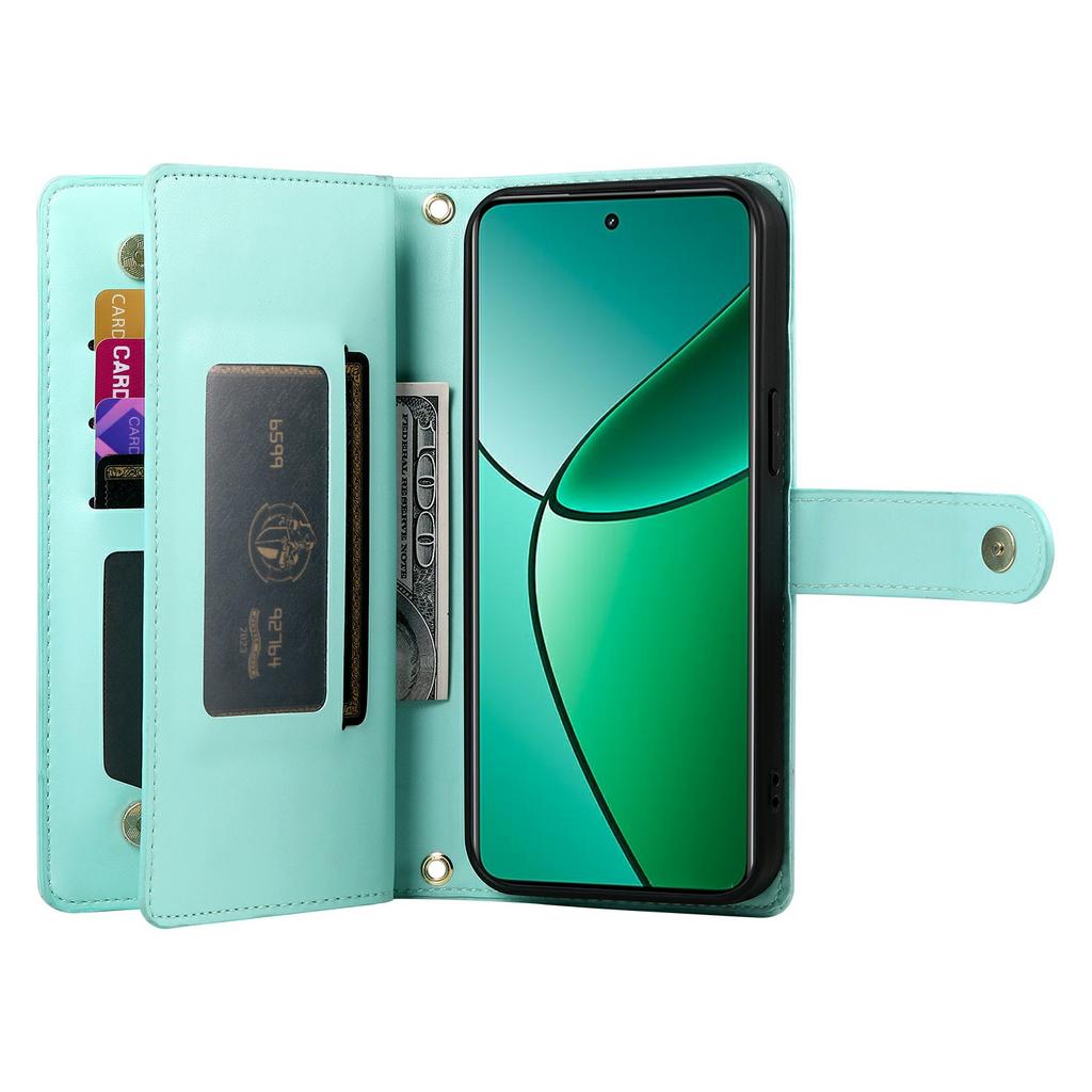 DF-011 Für Realme 14 5G Hülle Reißverschlusstasche Geldbörse Leder Handyhülle mit Riemen