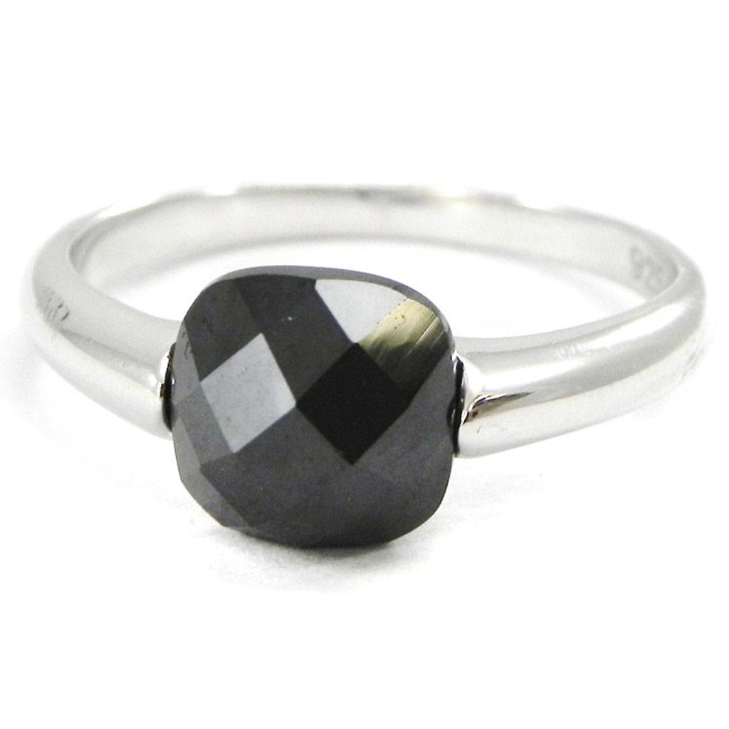 Silver Ring 'Linda' Black Silver (rhodium Plated) - 7x7 Mm